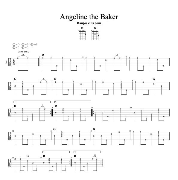 Angeline the Baker clawhammer banjo tablature