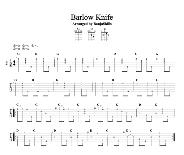 Barlow Knife clawhammer banjo tablature