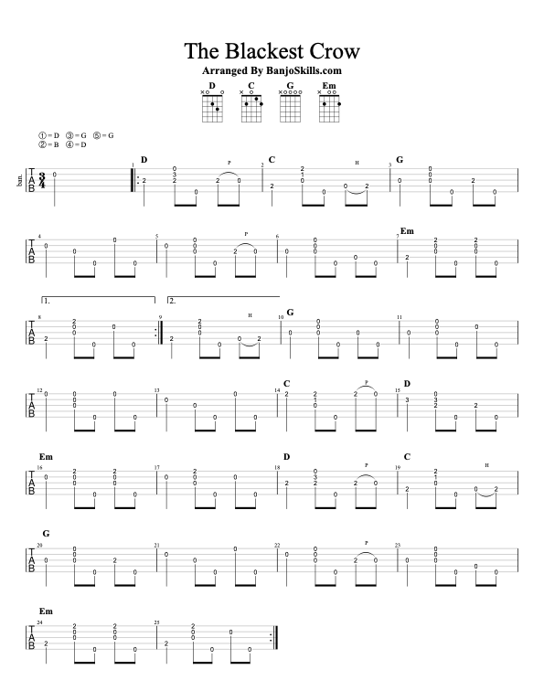 The Blackest Crow clawhammer banjo tablature