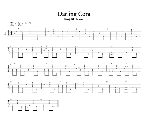 Darling Cora clawhammer banjo tablature