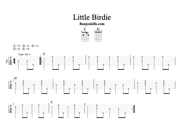 Little Birdie clawhammer banjo tablature
