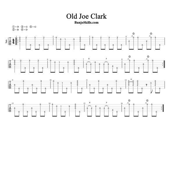 Old Joe Clark clawhammer banjo tablature
