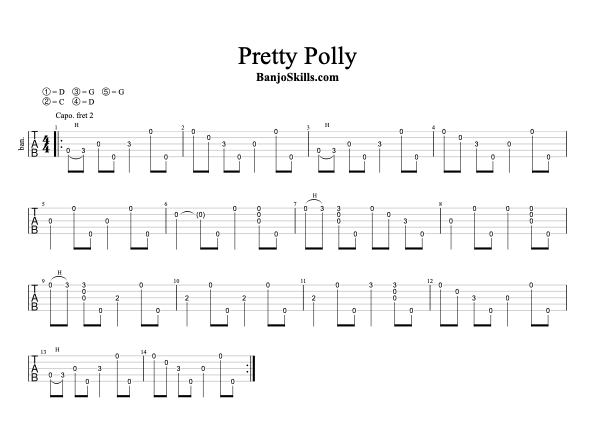 Pretty Polly clawhammer banjo tablature
