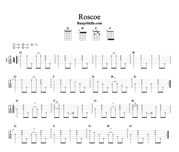 Roscoe clawhammer banjo tablature