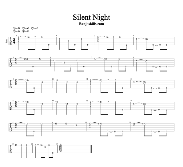 Silent Night clawhammer banjo tablature