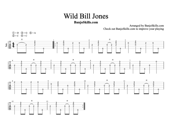 Wild Bill Jones clawhammer banjo tablature